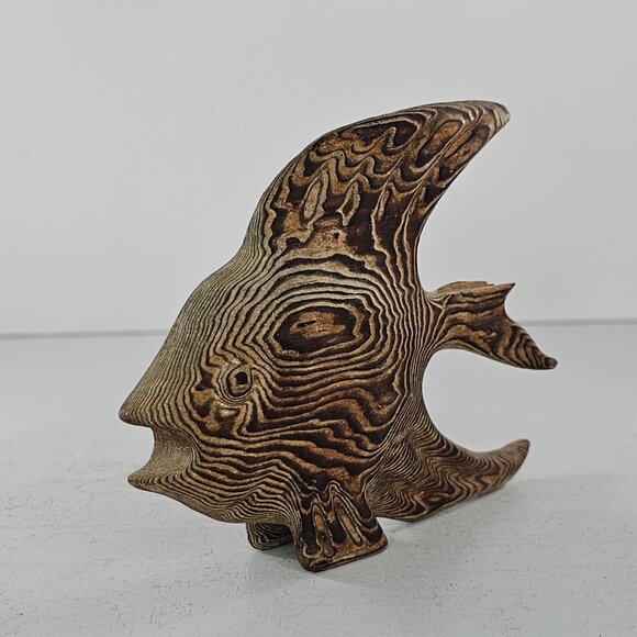 Cryptomeria Angelfish Wood Carved Fish Figurine Sculpture *FLAW* - Picture 2 of 8